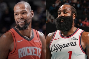 物是人非！火记：看KD穿火箭球衣对阵穿快船战袍的哈登 真是奇怪